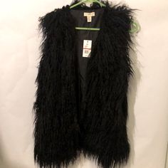 > Blended Polyester/Acrylic > 25” Long > Fur-Like Feel > Black Soft Lining Great With Jeans/Boots! Casual Party Vest For Fall, Casual Fall Party Vest, Casual Fall Vest For Party, Fall Party Outerwear Vest, Jeans Boots, Black Vest, Jeans And Boots, Shabby Chic, Jackets For Women