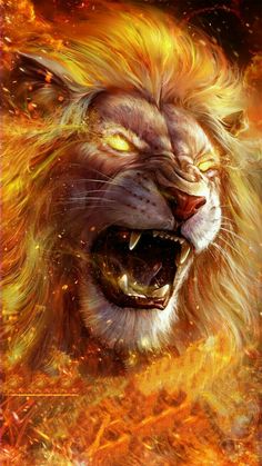 a lion with its mouth open and the words golden lion on it's face