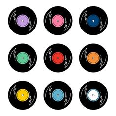 six different colored vinyl records on a white background