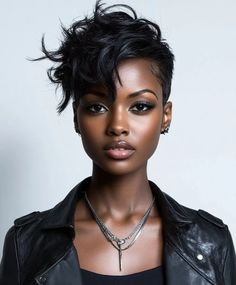 51 Stunning Short Haircuts For Black Women: Embrace Your Natural Beauty Black Hair Faux Hawk, Natural Hair Faux Hawk, Hair Faux Hawk, Short Faux Hawk, Character Hair, Short Hair Bride, Two Braid Hairstyles