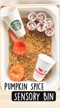 a tray filled with pumpkin spice and some cups