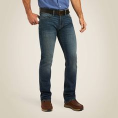 With a slim fit, subtle stitch detail, and built in performance features, these straight leg jeans go anywhere you need to be. Luxurious Italian denim keeps you looking good and feeling comfortable all day and all night. M7 Slim Premium Straight Jean | Men's M7 Slim Premium Straight Jeans in Asmu Blue Lake, Size: 40 X 34 by Ariat Rugged Fitted Denim Blue Bottoms, Rugged Fitted Jeans With Five Pockets, Fitted Rugged Denim Blue Bottoms, Fitted Dark Wash Jeans With Belt Loops, Rugged Fitted Straight Leg Bottoms, Rugged Fitted Straight Leg Jeans, Rugged Fitted Denim Jeans, Fitted Medium Wash Cropped Jeans, Rugged Fitted Blue Jeans