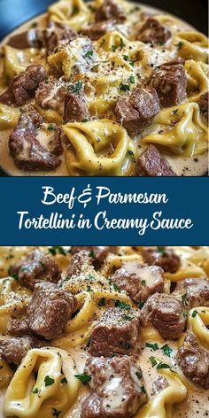 beef and parmesan tortellini in creamy sauce is an easy dinner recipe