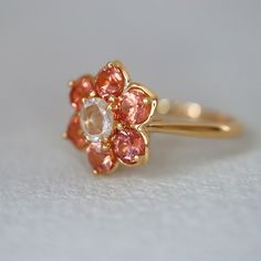 Sunset Color Halo Ring With Rose Cut Sapphire Daisyring Gift for Her Precicion Cut Gems. 14K Yellow Gold US7.25. RTS - Etsy Coloured Engagement Rings Vintage, Rose Gold Hallmarked Flower Ring For Wedding, Pink 14k Stamped Wedding Jewelry, Pink 14k Stamped Jewelry For Wedding, Pink 14k Gold Flower Ring For Wedding, Whimsical Rings, Whimsical Ring, Sunset Color, Colored Engagement Rings