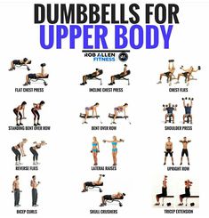 the dumbbells for upper body workout poster shows how to do an upper body exercise