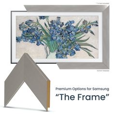 the frame is made out of wood and has blue flowers painted on it