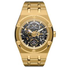 Mamut | Gold-Tone Automatic Skeleton Watch With Gold Movement | In stock! | Arkai Dark Hands, Watches Rolex, Expensive Watches, Square Rings, Skeleton Watch, Mechanical Watch, Watch Collection, Diver, Cool Watches