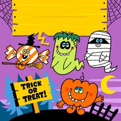 a halloween card with cartoon characters on it