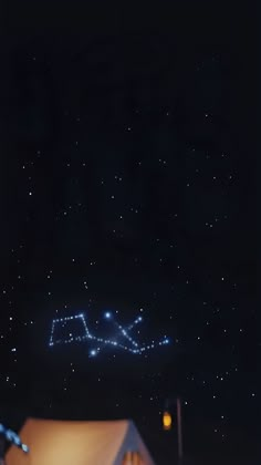 the sky is filled with stars and there are some lights in front of it that say mac