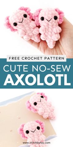 crochet pattern for cute no - sew axoloti sheeps with text overlay