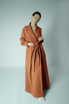 All my robes - https://www.etsy.com/shop/HBStyleEU Beautiful, well made robe that is so soft and luxurious.  With large pockets and long sleeves. Made of very soft and pleasant to the body jersey. On the wrong side has a down. It is really warm and cozy. It absorbs moisture well and dries quickly. Perfect gift for your loved ones. - 95% organic cotton, 5% elastan . Knitwear has certificates GOTS and Oeko-Tex. - 100% Handmade, cut and sewn with all care and on good equipment to order in our studio. - Standard length robe 56" / 142cm (but if you need shorter or longer, please write in the personalization).  - Standard sleeve length with turned-up cuff from neck +- : S - 30,5"/ 77,5cm, M - 30,7"/ 78cm, L - 31"/ 79cm, XL - 31,5"/ 80cm (but if you need shorter or longer, please write in the per Fall Robe With Pockets And Long Sleeves, Fitted Long Robe For Fall, Long Robes For Women, Sweater Robe, Floor Length Robe, Full Length Robe, Women's Robe, Pajama Robe, Womens Robes