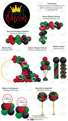 balloons are arranged in different shapes and sizes