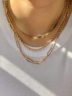 3pcs/Set Minimalist Stainless Steel Multi-Layered Gold Necklace For Women, Suitable For Daily Wear 3-piece Set-gold    Stainless Steel     Women Fashion Jewelry, size features are:Bust: ,Length: ,Sleeve Length: Double Chain Necklace, Gold Link Chain, Layered Necklace Set, Snake Necklace, Women's Jewelry Sets, Gold Necklace Set, Long Chain Necklace, Gold Necklace Women, Trendy Necklaces