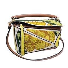 Loewe Puzzle Shoulder Bag Crossbody White Loewe Puzzle Bag White, Mini Satchel Bag, Loewe Bags, Loewe Puzzle, Loewe Bag, Leather Artisan, Yellow Pattern, Satchel Bag, Leather Mini