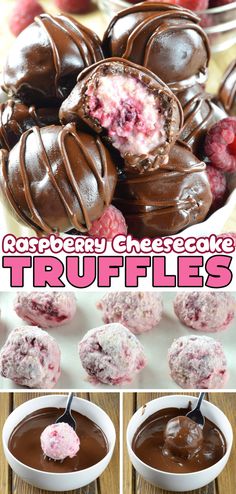 raspberry cheesecake truffles with chocolate in the middle and on top