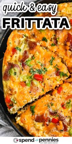 an easy frittata recipe in a cast iron skillet with text overlay