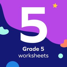 the five grade 5 worksheets are in front of purple and blue background with stars