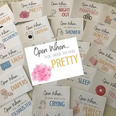 a pile of cards that say open when you need to feel pretty