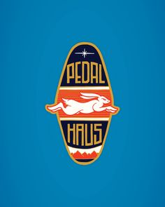 the logo for pedal haus is shown on a blue background with red and yellow stripes