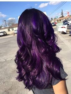 Purple Hair With Dimension, Dark Purple Baylage Hair, Long Violet Hair, Purple Hair With Purple Highlights, Black And Purple Halo Hair, Dark Purple Halo Hair, Deep Purple Hair On Black Women, Intense Violet Hair Color, Purple Hair On Dark Hair