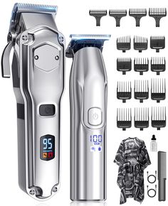 PRICES MAY VARY. Professional Hair Clipper and Trimmer Set-- The large hair clipper can be used to shave both hair and beard, while the small trimmer is equipped with a T-shaped blade for zero-gap trimming of sideburns and edges around the ears. You can easily get the haircut you want at home, just like in a hair barbershop Close Cutting Trimmer:--The zero gapped T-blade design of the steel precision trimmer makes it easy to trim hair, beard, face, sideburns, and edges around the ears and body h Hair Clippers For Men, Mens Hair Clippers, Barber Clippers, Barbers Cut, Purple Shampoo And Conditioner, Jack Rose, Shampoo And Conditioner Set, Trimmer For Men, Hair Removal Permanent