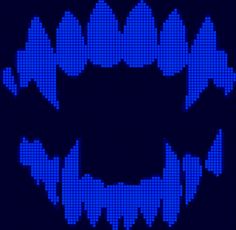 an image of a blue tooth pixellated into the shape of a smile on a black background