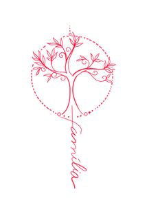 a drawing of a tree with the word love written in red ink on a white background