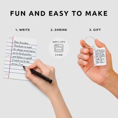 two hands writing on paper with the words fun and easy to make