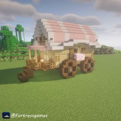 an image of a horse drawn carriage in minecraft with the sky and trees behind it