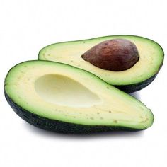 an avocado cut in half on a white background