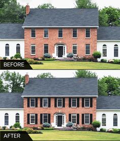 before and after shots of a brick house