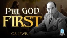 a man sitting in front of a group of people with the words put god first