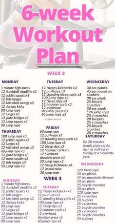 the 6 - week workout plan is shown in pink