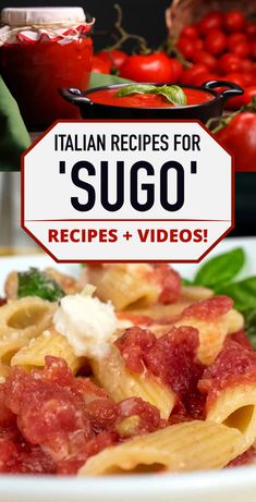 the italian recipe for sugo's is shown with tomatoes and spinach