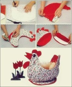 instructions to make a chicken shaped pot holder