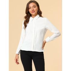 Elevate your office attire with the Allegra K Women's Lace Trim Button Down Shirt. This sophisticated piece combines functionality with feminine flair, making it a must-have for any professional wardrobe.

- **Material:** Soft, lightweight woven fabric
- **Color:** Classic White
- **Size:** Large
- **Gender:** Female
- **Features:** Turn down collar, long sleeves, front button closure, and delicate lace trim

Perfect for a variety of settings from business meetings to casual coffee shop encounte Solid Button-up Workwear Blouse, Solid Color Button-up Work Blouse, Elegant Office Shirt With Placket, Elegant Office Blouse With Placket Detail, Elegant Office Blouse With Placket, Professional Office Shirt With Spread Collar, White Lapel Collar Blouse For Office, Solid Color Button-up Blouse For Business, Solid Color Button-up Business Blouse