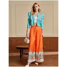 Shein X Francesca Lazzari Figure And Floral Print Wide Leg Pants Color: Orange Size: L (Us 8/10) Condition: Nwt Product Details: Composition: 100% Polyester Closure Type: Zipper Fly Details: Button, Pocket Type: Wide Leg Waist Line: High Waist Length: Long Fit Type: Loose Fabric: Non-Stretch Machine Wash Or Professional Dry Clean Dimensions (Size L): Waist = 31.3” Hip = 42.5" Thigh = 31.3" Length = 43.1" Inseam = 29.6" Orange Floral Print Pants For Spring, Orange Pants With Pockets For Spring, Orange Wide Leg Pants For Spring, Orange Wide Leg Pants With Pockets For Spring, Orange Ankle-length Wide Leg Pants For Summer, Orange Wide Leg Ankle-length Pants For Summer, Fitted Orange Wide Leg Pants For Fall, Spring Orange Wide Leg Pants, Spring Fitted Orange Pants