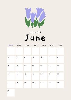 the june calendar with flowers on it