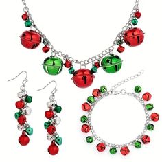 Brand New A Perfect Set For The Holidays. Real Bells So You Will Jingle All The Way. Great As A Gift As Well. Festival Necklace, Christmas Necklace, Christmas Ornaments Gifts, Girls Handmade, Women's Jewelry Sets, Gift Bows, Stylish Earring, Jingle Bell, Holiday Jewelry