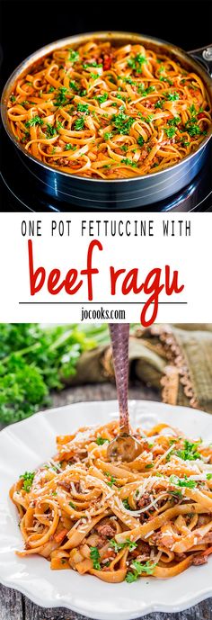 one pot fettuccine with beef ragu is an easy weeknight meal