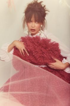 Romantic hairstyle with crimped Fringe. Editorial shoot. Editorial Hair. Extravagant Hair. Crimped Bang Fringe