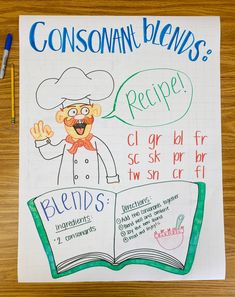 a recipe book with an image of a chef on it and the words consonan blends