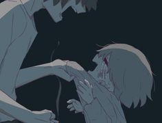 an anime scene with two people in the dark