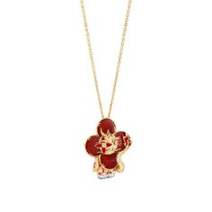 LOUIS VUITTON® - Vivienne Dragon Pendant, Yellow Gold, White Gold, Lacquer, Diamonds & Colored Gemstones - Gold Louis Vuitton Vivienne, Colored Gemstones, The Vivienne, Red Lacquer, Louis Vuitton Accessories, Dragon Pendant, Fiery Red, Flower Petals, Conversation Piece