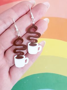 Coffee Mug Earrings | Tea Earrings - Pop Pastel Tea Earrings, Coffee Earrings, Earrings Coffee, Cup Measurements, Shrinky Dink Earrings, Coffee Earring, Earrings Food, Weird Jewelry, Food Earrings