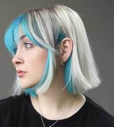 Colorful Hair Ideas, Hayden James, Layered Haircut Ideas, Dyed Tips, Split Dyed Hair, Light Blue Hair, Dyed Hair Inspiration, Hair Artist, Hair Inspiration Short