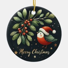 a christmas ornament with a bird on it