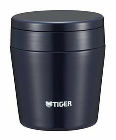 the tiger logo is on the lid of this blue cup, which sits in front of a white background