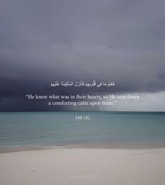 an image of the ocean with a bible verse written in arabic and english on it