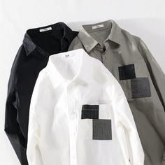 Spring Autumn Solid Long Sleeve Shirt Men Clothing Turn-down Collar Loose Casual Cardigan Man Simple Printed Pocket Tops [23y 9m 5d] Casual Solid Color Patchwork Tops, Solid Color Casual Patchwork Tops, Casual Patchwork Shirt For Winter, Casual Winter Patchwork Shirt, Winter Long Sleeve Patchwork Shirt, Relaxed Fit Long Sleeve Shirt With Patchwork, Black Patchwork Shirt For Work, Casual Black Shirt With Patchwork, Casual Black Patchwork Shirt